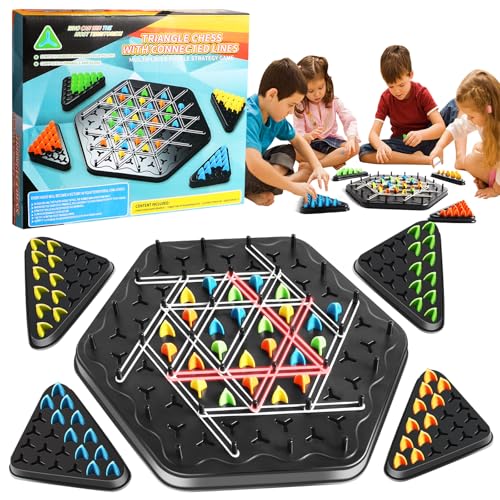 Triggle Game, Triggles Spiel, Triggle Brettspiel, Spiel Mit Gummibändern Dreieck, Klassisches Kettendreieck Schachspiel für Desktops, Partyspiel für Kinder und Erwachsene für 2–4 Personen von CESHMD