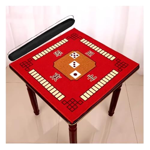 mahjong set, Polyester-Mahjong-Tischmatte mit Tragetasche, rutschfest und geräuschreduzierend, Poker-Domino-Spielmatte, Tischabdeckung mit Gummiunterseite (Farbe: Rot, Größe: 87,9 x 87,9 cm)(Red,34.7x von CETEOR