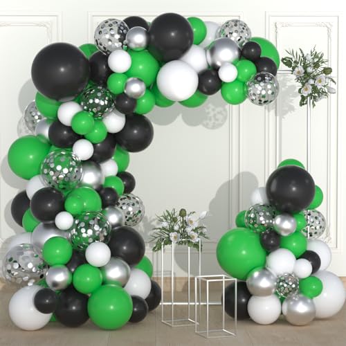 Grün Schwarz Weiß Ballon Bogen Girlande Kit - Grün Schwarz Ballons Metallic Silber Weiß Ballon für Dschungel Fußball Geburtstag Hochzeit Braut Dusche Jahrestag Party Dekorationen Grün Schwarz Weiß Ballon Bogen Girlande Kit - Grün Schwarz Ballons Metallic Silber Weiß Ballon für Dschungel Fußball Geburtstag Hochzeit Braut Dusche Jahrestag Party Dekorationen von CEUQIESO