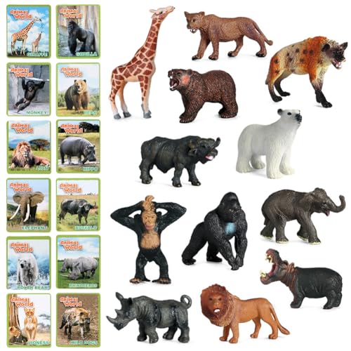 CEWROM 12 Stück Tiere Figuren Spielzeug, Mini Safari Tierfiguren Spielzeug mit Flash-Karten, Wilde Dschungel Zoo Tierfiguren, Pädagogische Lernen Spielzeug Set für Kinder von CEWROM