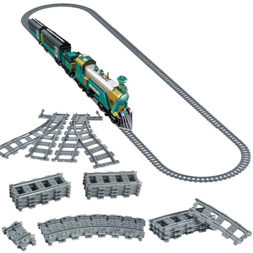 CEWROM Bausteine Zug Schienen Set, 40 Stück City Zug Schienen Set, Eisenbahn Schienen City Zug Zubehör for Train, City Schienen Set, Eisenbahn Erweiterungs Sets für Bausteine Geschenke zum für Jungen von CEWROM