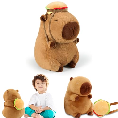 CEWROM Capybara Kuscheltier, 33cm Plüschtier Capybara Kuscheltier mit Hamburger Stofftier Kawaii Capybara Plüsch Kissen Spielzeug Wasserschwein Plüsch Wurfkissen Geschenk für Kinder Mädchen von CEWROM