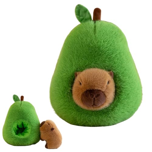 CEWROM Niedlichen Capybara Kuscheltier, 35cm Simulation Capybara Plüschtier, Kuscheltier Avocado Capybara Kissen, Avocado Plüschpuppen Nehmbare Kopfbedeckung für Kinder Erwachsene Geschenk von CEWROM