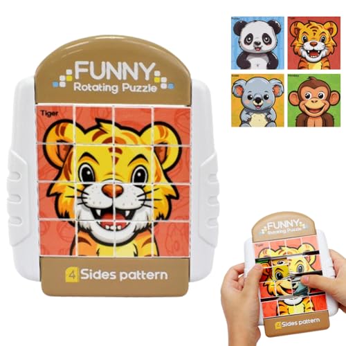 CEWROM Drehbares Puzzle 16 Teile Kinder, 4 in 1 Tier-Motive Puzzle, Drehbares 3D Puzzle Tiger-Panda-Koala-AFFE, Geduldspiele Lernspielzeug, Geschenk für Jungen Mädchen 3 4 5 6 Jahre Kinder von CEWROM