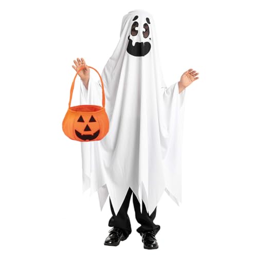 CEWROM Geister Umhang Kinder, Halloween Geisterkostüme mit Kürbisbeutel Süßigkeitentasche für Jungen, Mädchen, Kinder Geist Robe für Halloween Karneval Cosplay von CEWROM