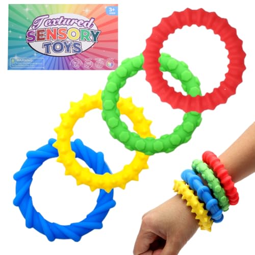 CEWROM Fidget Toys Kinder Adhs Spielzeug, 4er Pack Sensorischen Armbänder, Dehnbare Schnur Sensory Zappeln Anti Stress Wristband Fidget Dekompression Spielzeug Stressabbau & Angstlust von CEWROM