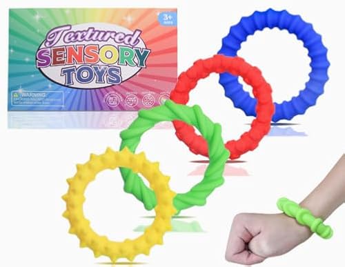 CEWROM Sensorisches Zappelspielzeug, Stretchy Fidget Bracelet, 4er-Pack Dehnbares Zappelarmband, Dehnbare Schnüre Armband Spielzeug für Kinder Und Erwachsene mit Autismus Besonderen Bedürfnissen von CEWROM