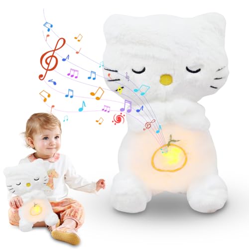 CEWROM Spieluhr Baby, Katzen Musik Kuscheltier, Schlafmusikspielzeug, Kuscheltier Katze mit Atembewegung und Musik, Schlummertier Plüschtier Spielzeug für Kinder Familie Und Freunde Babys von CEWROM