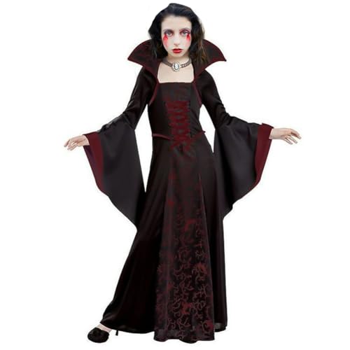 CEWROM Vampir Kostüm Mädchen, Vampir Prinzessin Kostüm, Faschingskostüme Kostüm Kinder, Gothic Kleid Verkleidung Kapuzen für Fasching Karneval Cosplay Party Kleid von CEWROM