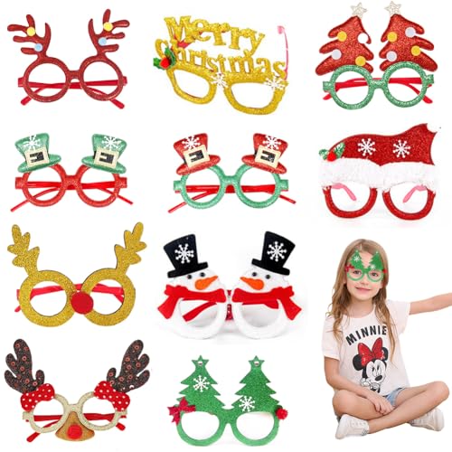 CEWROM Weihnachtsbrille,10 Stück Partybrillen Set, Erwachsene Kinder Lustig Weihnachten Brille Partybrille, Weihnachten Dekoration, Weihnachten Geschenke für Kinder Freunde Familien von CEWROM