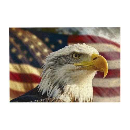 Adler mit amerikanischer Flagge Puzzle aus Fotos, 300 Teile Puzzles für Erwachsene Kunst, herausfordernde Puzzles für Wohnkultur von CFAN