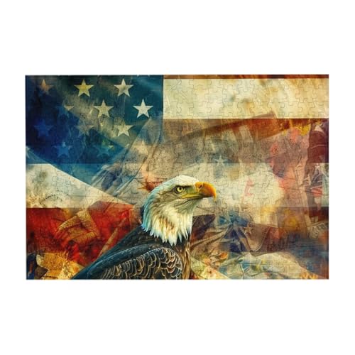 Amerikanische Flagge und Adler 300 Teile Holzpuzzles, Herausforderung Puzzle Kreatives Geschenk für Jugendliche und Erwachsene von CFAN