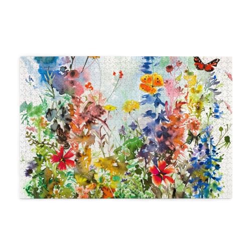 Aquarell-Blumen und Schmetterlinge, Puzzles für Erwachsene/Kinder, 1000-teiliges Puzzle für Familie, Weihnachten, Geburtstag, Geschenk für Männer und Frauen von CFAN