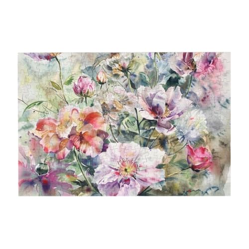 Aquarell-Blumenmalerei, 300 Teile, Holzpuzzle, Herausforderungspuzzle, kreatives Geschenk für Jugendliche und Erwachsene von CFAN