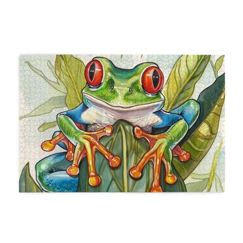 Aquarell Frosch und Blatt Puzzles für Erwachsene/Kinder, 1000 Teile Puzzle für Familie, Weihnachten, Geburtstag, Geschenk für Männer und Frauen von CFAN