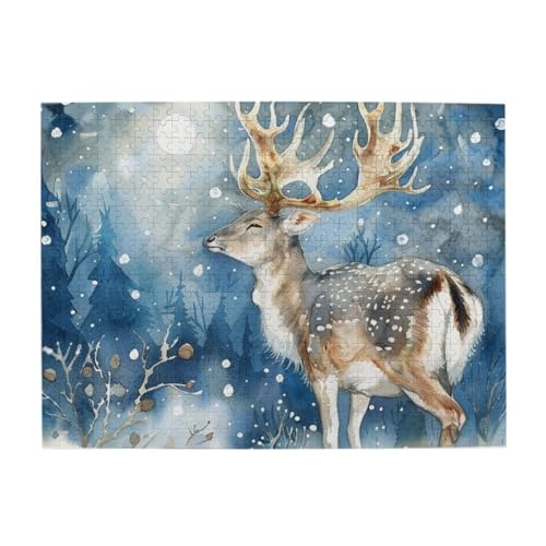 Aquarell Hirsch im Schnee, 500 Teile, Puzzle für Erwachsene und Kinder, stabile Teile, herausforderndes Familienspiel, tolle Geschenkidee von CFAN