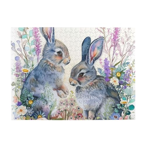 Aquarell Osterhasen und Blumen, 500 Teile, Puzzle für Erwachsene und Kinder, stabile Teile, herausforderndes Familienspiel, tolle Geschenkidee von CFAN