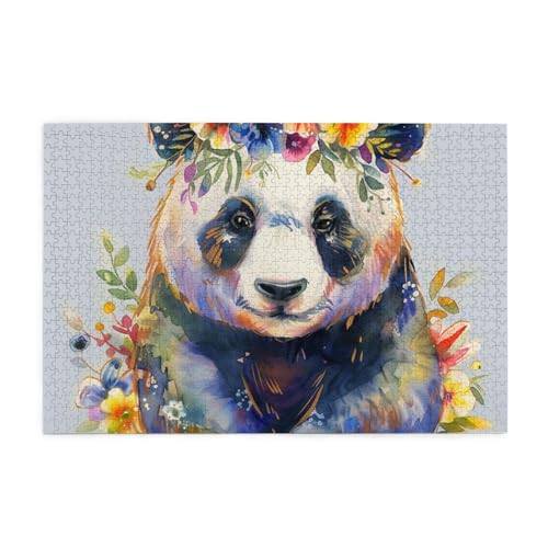 Aquarell Panda Bär mit Blumen Puzzles für Erwachsene/Kinder, 1000 Teile Puzzle für Familie, Weihnachten, Geburtstag, Geschenk für Männer und Frauen von CFAN