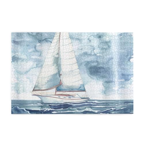 Aquarell Segelboot im Ozean Puzzles für Erwachsene/Kinder, 1000 Teile Puzzle für Familie, Weihnachten, Geburtstag, Geschenk für Männer und Frauen von CFAN