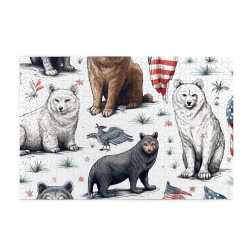 Aquarell-Tiere und US-Flaggen-Puzzles für Erwachsene/Kinder, 1000-teiliges Puzzle für Familie, Weihnachten, Geburtstag, Geschenk für Männer und Frauen von CFAN