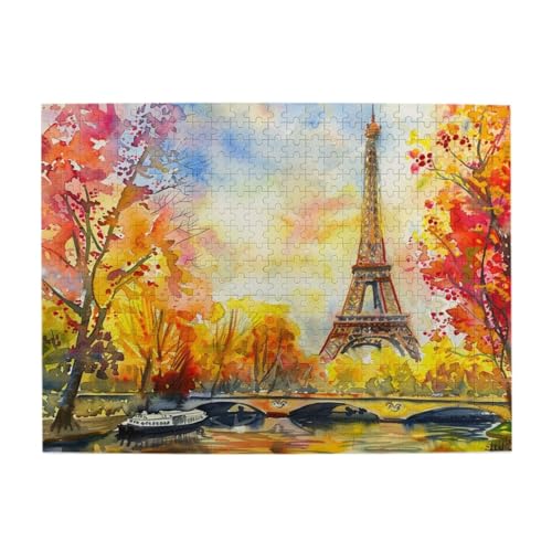 Aquarellmalerei, Eiffelturm, 500-teiliges Puzzle, herausforderndes Familienspiel, lustiges Puzzle für Erwachsene und Kinder von CFAN