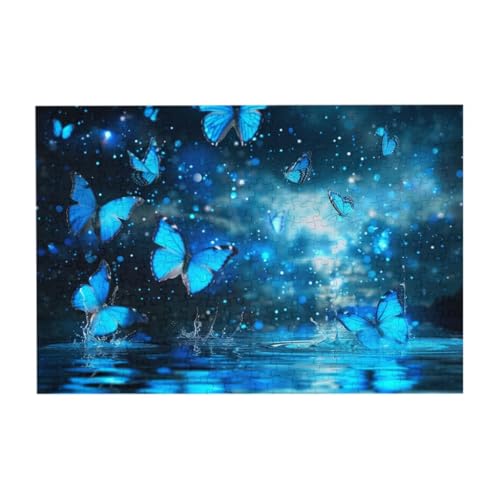 Blaue Schmetterlinge fliegen über Wasser Puzzle aus Fotos, 300 Teile Puzzles für Erwachsene Kunst, herausfordernde Puzzles für Wohnkultur von CFAN