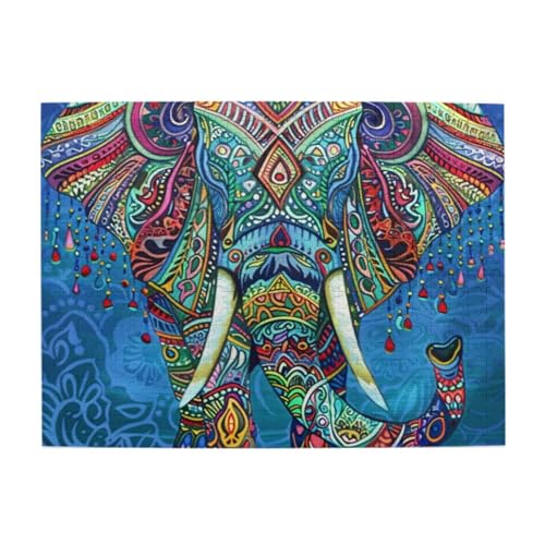 Blauer Elefant Boho Boheme 500 Teile Puzzles, Herausforderndes Familienspiel Jigsaw Puzzles Lustiges Puzzle für Erwachsene und Kinder von CFAN