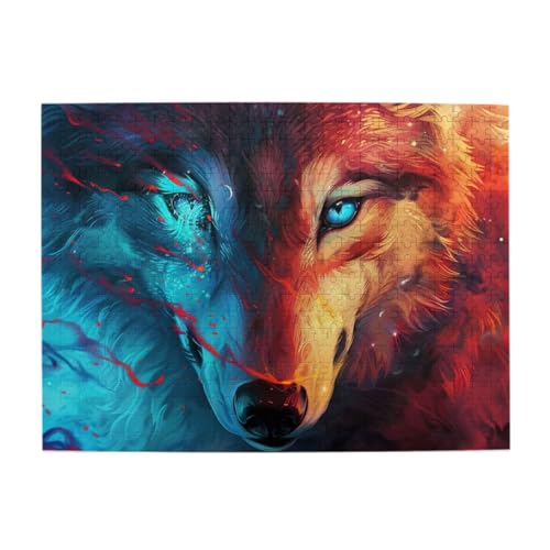 Blue Eyes Wolf Painting 500 Teile Puzzle für Erwachsene Kinder, stabile Teile, herausforderndes Familienspiel, tolle Geschenkidee von CFAN