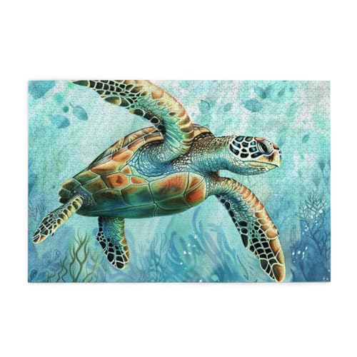 Blue Ocean Teal Sea Turtle Puzzles für Erwachsene/Kinder, 1000 Teile Puzzle für Familie, Weihnachten, Geburtstag, Geschenk für Männer Frauen von CFAN