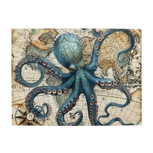 Blue Octopus Nautical Map Sea Life 500 Pieces Jigsaw Puzzles for Adults Kids, Sturdy Pieces Challenging Family Game Great Gift Idea von CFAN