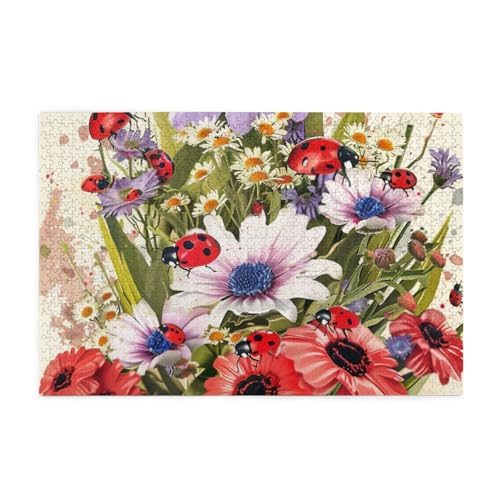 Blumen mit Marienkäfer Puzzles für Erwachsene/Kinder, 1000 Teile Puzzle für Familie Weihnachten Geburtstag, Geschenk für Männer Frauen von CFAN