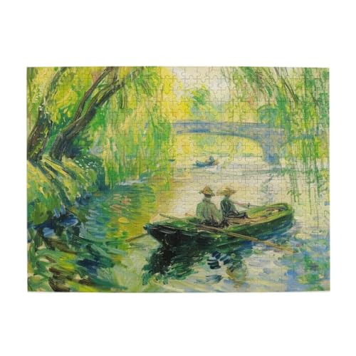 Boot auf dem Fluss Ölgemälde 500 Teile Puzzles, herausforderndes Familienspiel Puzzles, lustiges Puzzle für Erwachsene und Kinder von CFAN