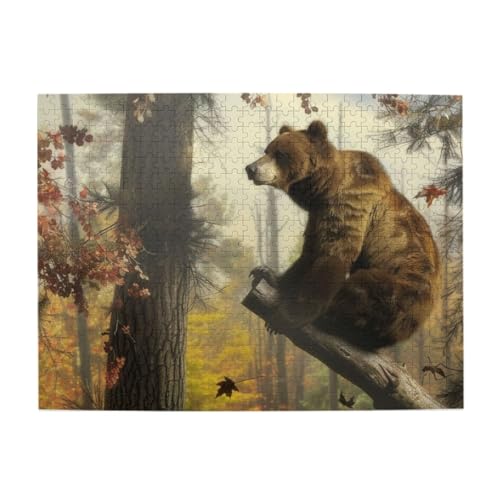 Braunbär sitzend auf Baum, 500 Teile, Puzzle für Erwachsene und Kinder, stabile Teile, herausforderndes Familienspiel, tolle Geschenkidee von CFAN