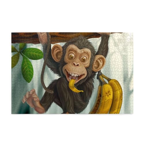 Cartoon Monkey Hanging from Tree Puzzles for Adults/Kids, 1000 Pieces Jigsaw Puzzle for Family Christmas Birthday, Gift for Men Women von CFAN