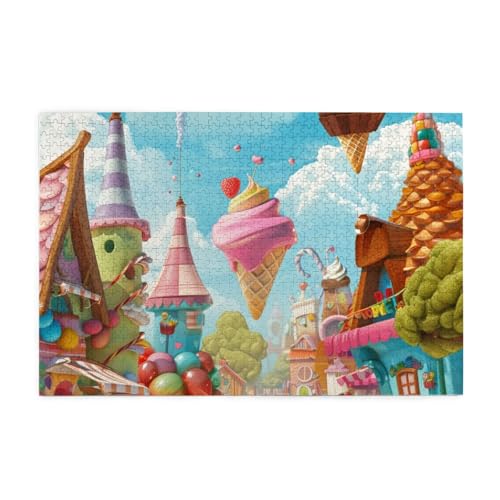 Cartoon-Szene mit Eiscreme-Puzzles für Erwachsene/Kinder, 1000 Teile Puzzle für Familie Weihnachten Geburtstag, Geschenk für Männer Frauen von CFAN