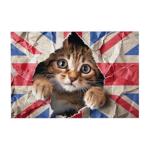 Cat British Flag Puzzle from Photos, 300 Pieces Puzzles for Adults Art, Challenging Jigsaw Puzzles for Home Decor von CFAN