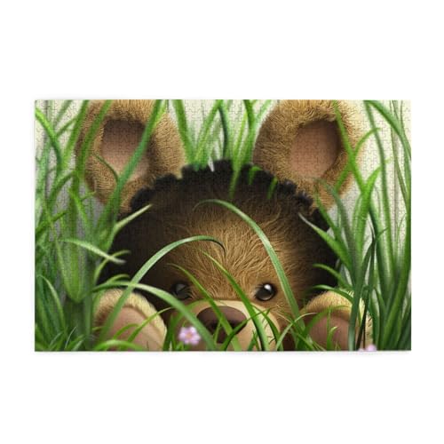 Cute Bear Looks From Hole in Grass Puzzles for Adults/Kids, 1000 Pieces Jigsaw Puzzle for Family Christmas Birthday, Gift for Men Women von CFAN