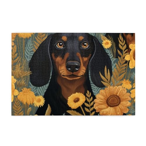 Dackel Hund mit Blume Puzzles für Erwachsene/Kinder, 1000 Teile Puzzle für Familie Weihnachten Geburtstag, Geschenk für Männer Frauen von CFAN