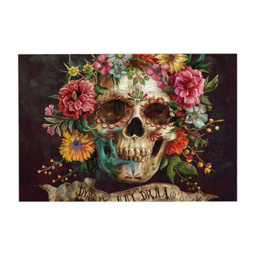 Day of the Dead Totenkopf Blumen 300 Teile Puzzle für Kinder, Familie herausfordernde Puzzle-Spiele Puzzle als Wandkunst Dekor von CFAN