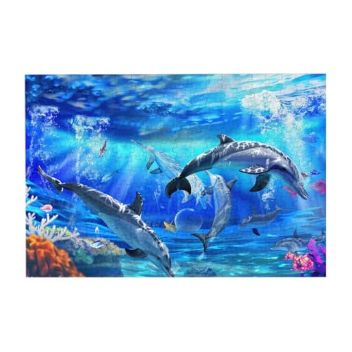 Delfine, die im Ozean schwimmen, 300-teiliges Puzzle für Kinder, anspruchsvolle Familien-Puzzle-Spiele, Puzzle als Wandkunst-Dekor von CFAN