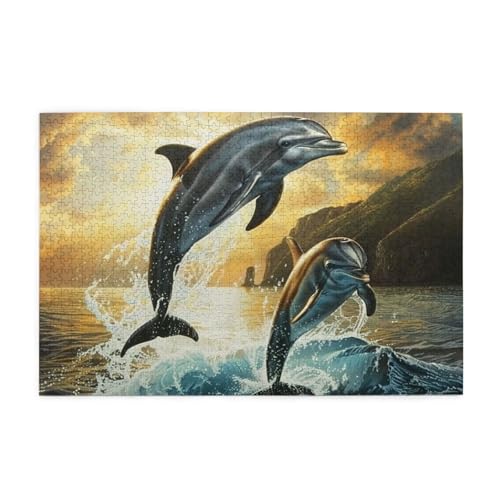 Delfine Jumping Out of Sea Over Sunset Puzzles for Adults/Kids, 1000 Pieces Jigsaw Puzzle for Family Christmas Birthday, Gift for Men Women von CFAN