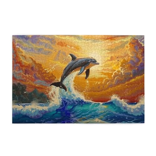 Delphin Sonnenuntergang Puzzles für Erwachsene/Kinder, 1000 Teile Puzzle für Familie Weihnachten Geburtstag, Geschenk für Männer Frauen von CFAN