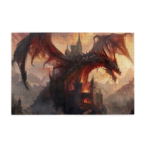 Drachen mit Schloss Puzzles für Erwachsene/Kinder, 1000 Teile Puzzle für Familie Weihnachten Geburtstag, Geschenk für Männer Frauen von CFAN