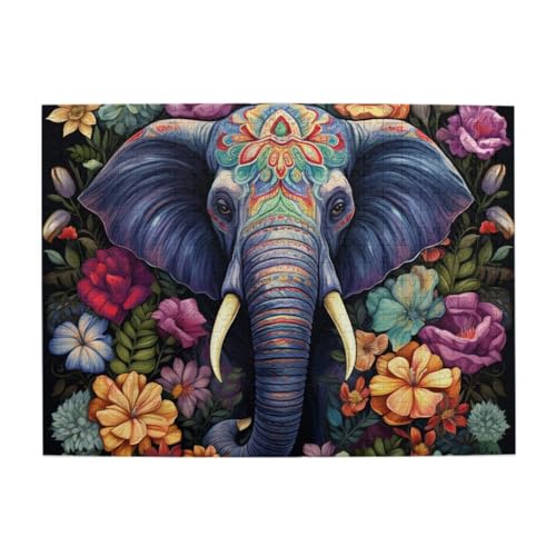 Elefant mit hellen Blumen, 500 Teile, herausforderndes Familienspiel, Puzzle, lustiges Puzzle für Erwachsene und Kinder von CFAN