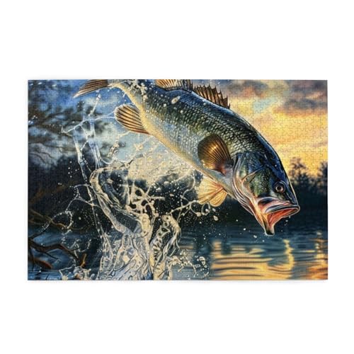 Fische springen aus dem Wasser Puzzles für Erwachsene/Kinder, 1000 Teile Puzzle für Familie Weihnachten Geburtstag, Geschenk für Männer Frauen von CFAN