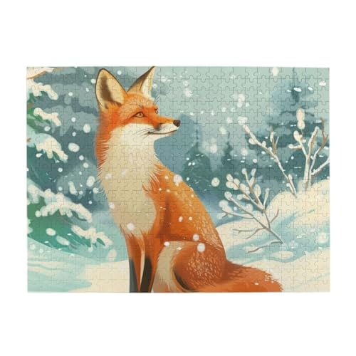 Fuchs im Schnee sitzend 500 Teile Puzzles, herausforderndes Familienspiel Puzzles, lustiges Puzzle für Erwachsene und Kinder von CFAN