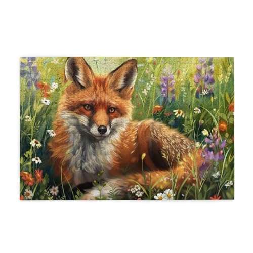 Fuchs in Blumen Feldpuzzles für Erwachsene/Kinder, 1000 Teile Puzzle für Familie Weihnachten Geburtstag, Geschenk für Männer Frauen von CFAN