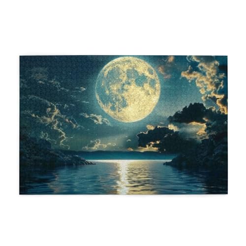 Full Moon Over Ocean Surface Midnight Puzzles for Adults/Kids, 1000 Pieces Jigsaw Puzzle for Family Christmas Birthday, Gift for Men Women von CFAN