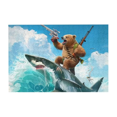 Funny Bear Shark Surfing 300 Piece Jigsaw Puzzles for Kids, Family Challenging Puzzle Games Jigsaw Puzzle as Wall Art Decor von CFAN