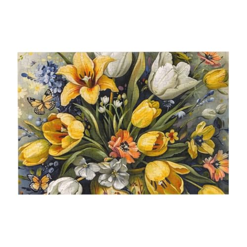 Gelbe Tulpen und Blumen, 300-teiliges Puzzle für Kinder, anspruchsvolle Familien-Puzzle-Spiele, Puzzle als Wandkunst-Dekor von CFAN